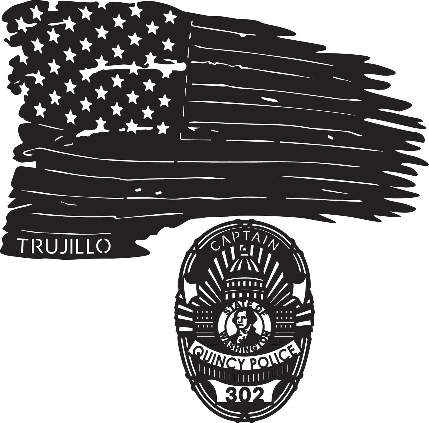 Blue Line layered flag with Quincey Badge