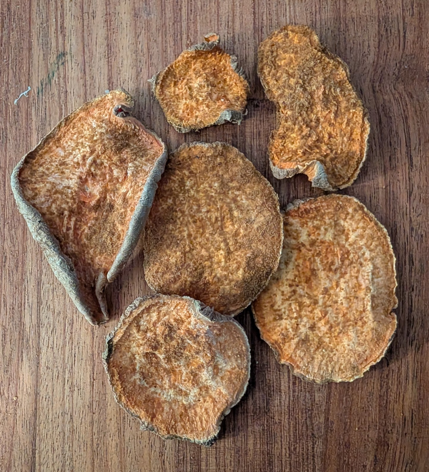 Sweet Potato Crisps – Dusted with Peanut Butter Powder – 2 Ingredient Treats (6-10 Crisps)