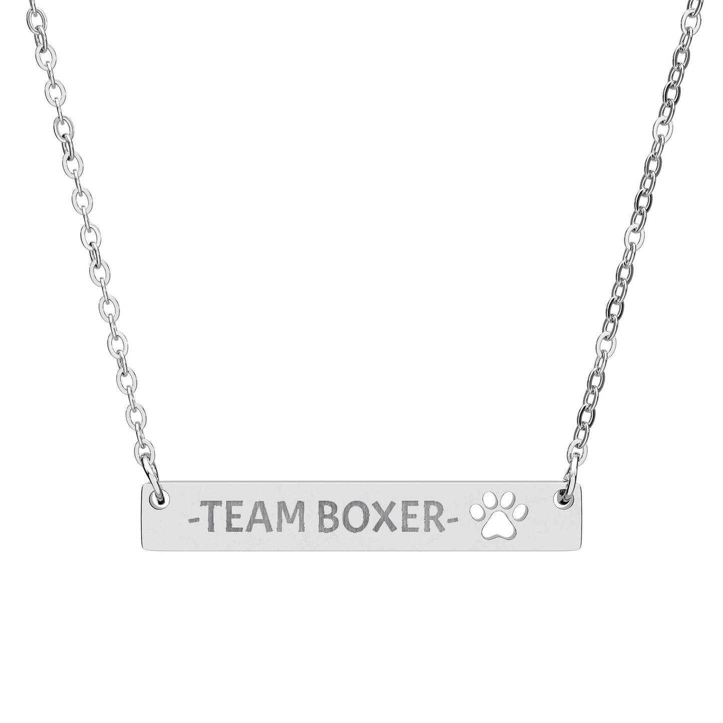 Team Boxer Bar Necklace with Paw Cutout