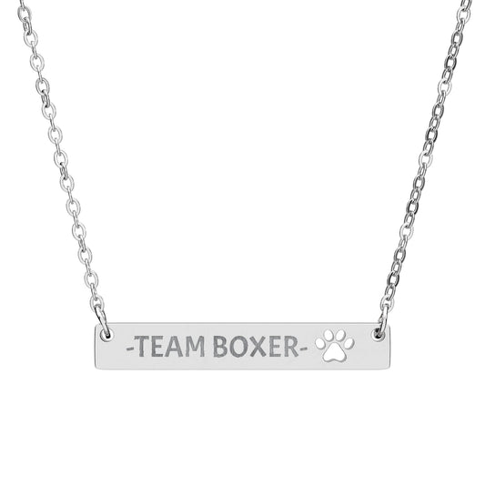 Team Boxer Bar Necklace with Paw Cutout