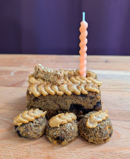 Superfood Birthday or Gotcha PupCake - Grain-Free - Peanut Butter, Pumpkin & Blueberry Cake - CANNOT BE SHIPPED