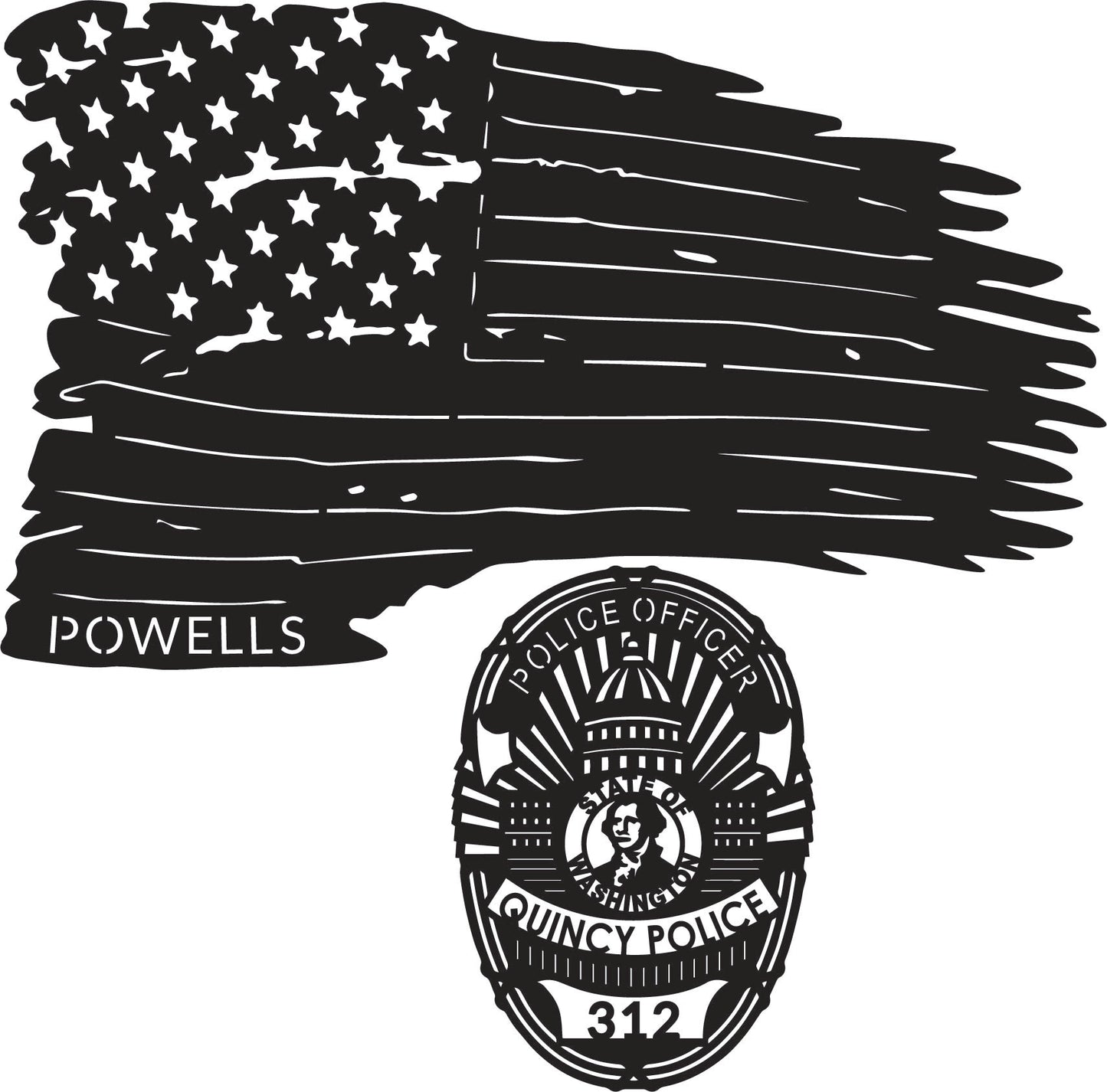 Blue Line layered flag with Quincey Badge