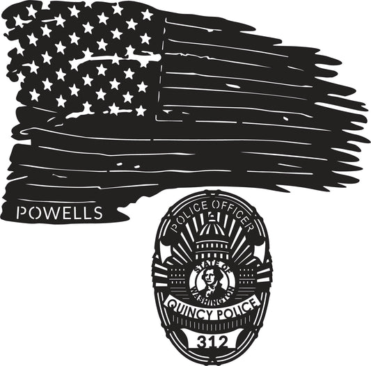Blue Line layered flag with Quincey Badge