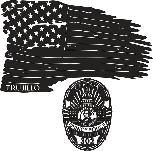 Blue Line layered flag with Quincey Badge
