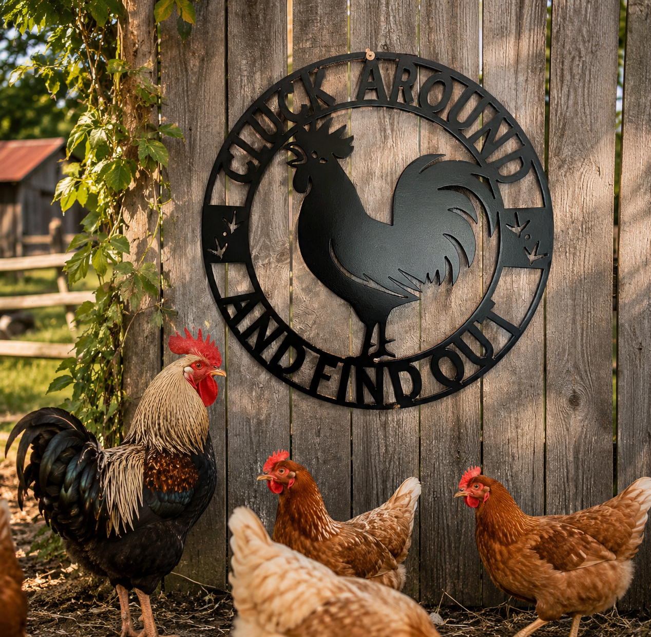 Cluck Around and Find Out Metal Chicken Sign