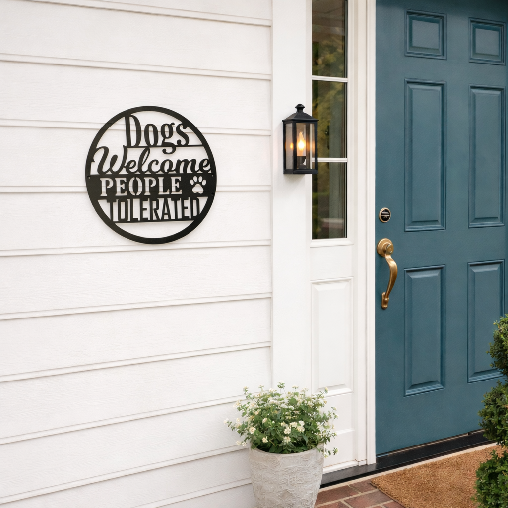 Dogs Welcome People Tolerated Sign - Metal Welcome Sign
