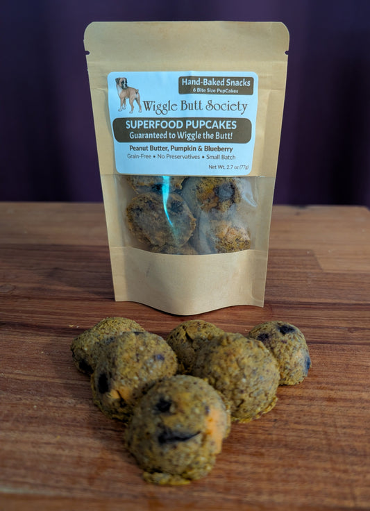 Superfood Mini PupCakes – Grain-Free – Peanut Butter, Pumpkin & Blueberry Dog Treats (6 Pack) CANNOT BE SHIPPED