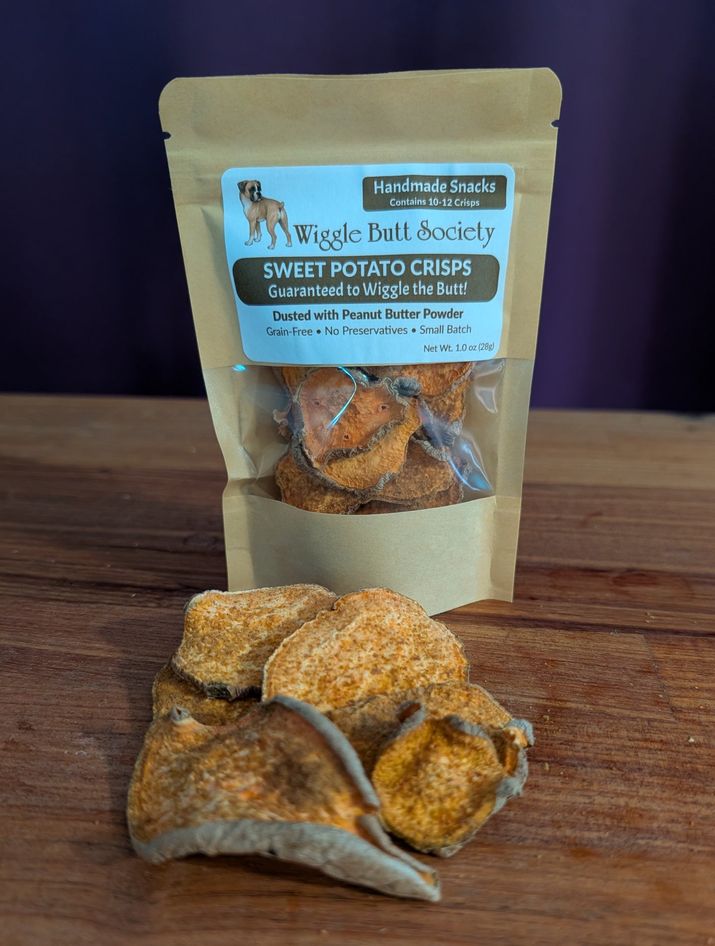 Sweet Potato Crisps – Dusted with Peanut Butter Powder – 2 Ingredient Treats (6-10 Crisps)
