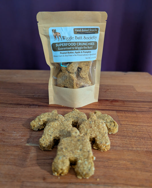 Wiggle Butt Crunchies – Packed with Super Foods – Peanut Butter, Pumpkin & Apple Dog Treats (6 pack)
