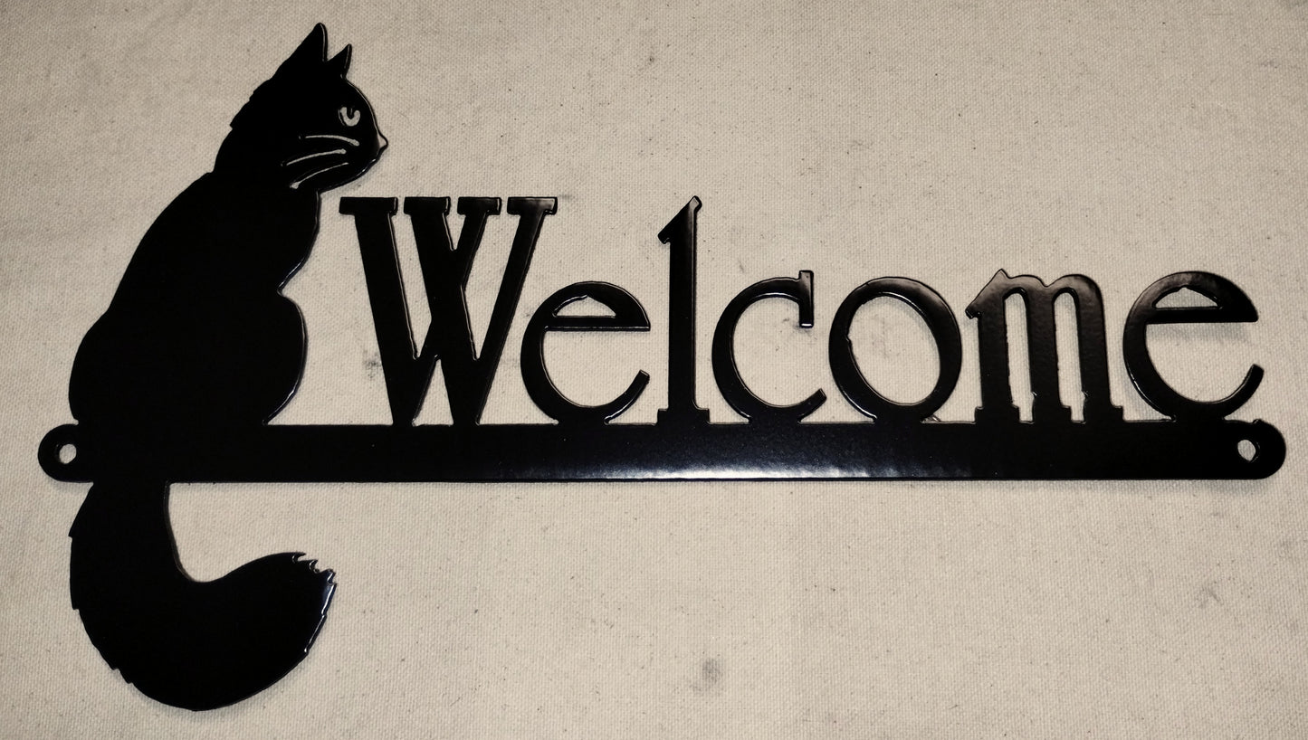 Cat Metal Welcome Sign