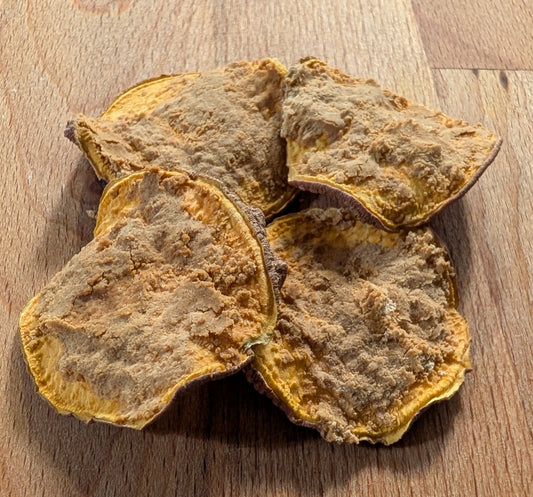Sweet Potato Crisps – Dusted with Peanut Butter Powder – 2 Ingredient Treats (6-10 Crisps)
