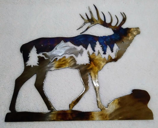 Starry Night Elk Metal Wall Art