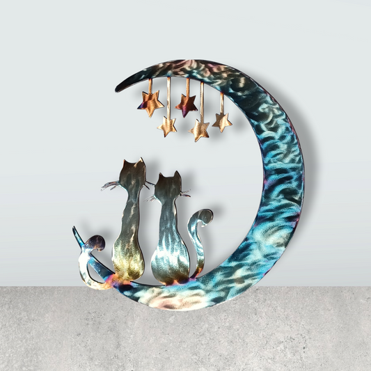 Cats Sitting on the Moon – Metal Wall Art